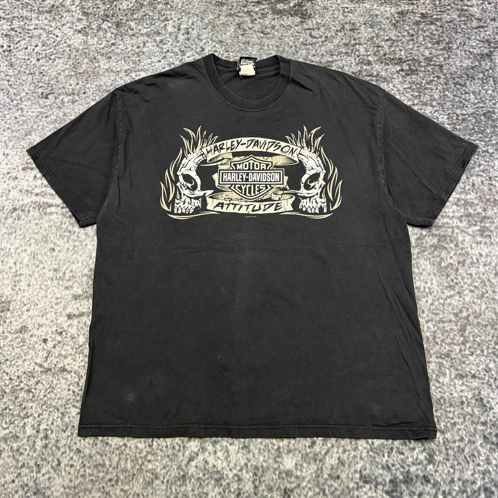 Harley‎ Davidson T Shirt Mens XL Black Faded Skull Biker Motorcycle Logo